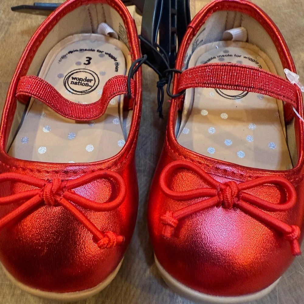 wonder nation Red Metallic Mary Jane Ballet Flats with Bow Toddler Sz 3 New